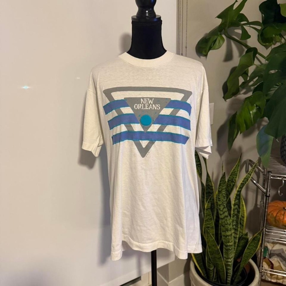 Screen Stars White and Blue Long Sleeve Tee